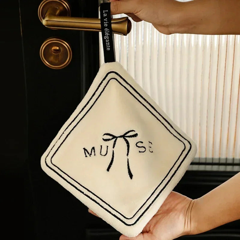 Double-layered Bow Pattern Thick Hand Towel Cleaning Cloths  Absorbent Hanging Towel Home Decoration Kitchen Accessories