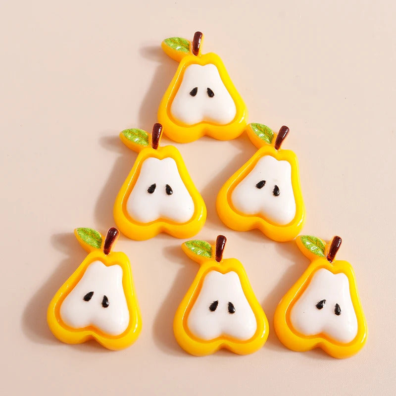 10pcs Mix Cute Mini Fruit Charms Pear Cherry Pineapple Peach Avocado Flat Back Resin Cabochons Scrapbook DIY Jewelry Accessories