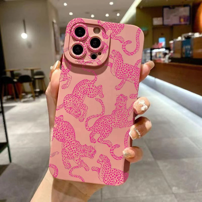 Pink Leopard Print Pattern Phone Case For iPhone 16 15 Pro Max 14 13 12 11 XS XR 7 8 Plus SE 2020 Shockproof Soft Silicone Cover