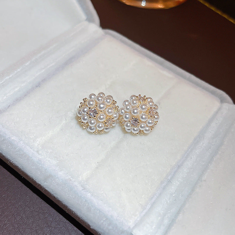 Silver Needle Inlaid with Diamonds and Pearls Flower Tassel Earrings Niche Style Atmosphere Earrings Fashionable Light Luxury High-end Earrings