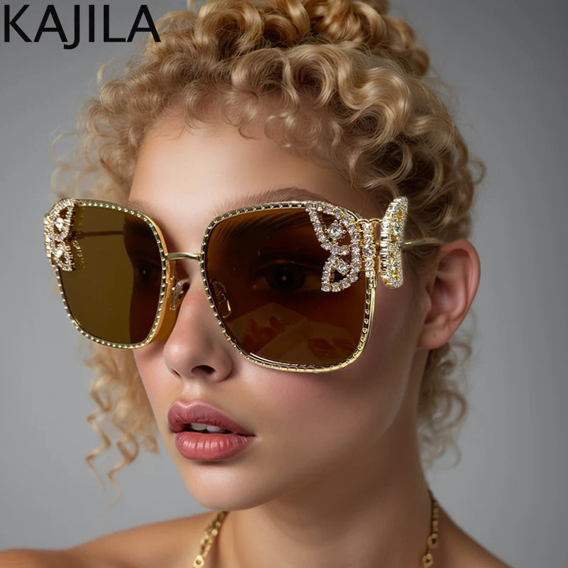 Oversized Square Sunglasses Women Rhinestone Butterfly Frame Sun Glasses 2025 Luxury Brand UV400 Protection Eyewear For Ladies