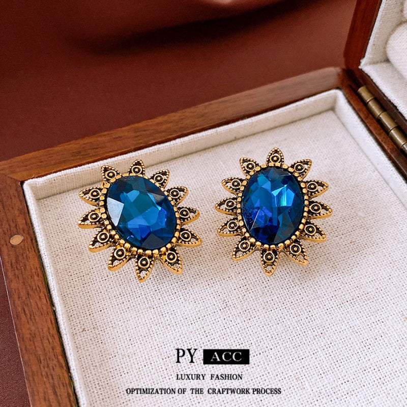 Silver Needle Diamond Ear Clip without Ear Holes Middle Ancient Niche Retro Earrings Exaggerated High-end Earrings