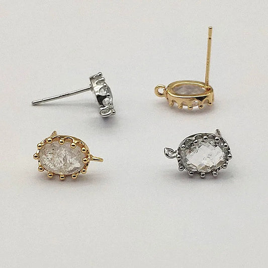 New Arrival! 12x8mm 50pcs Real Gold Plating Crystal Oval Earring Stud Connector For Handmade Earring DIY Parts Jewelry Findings