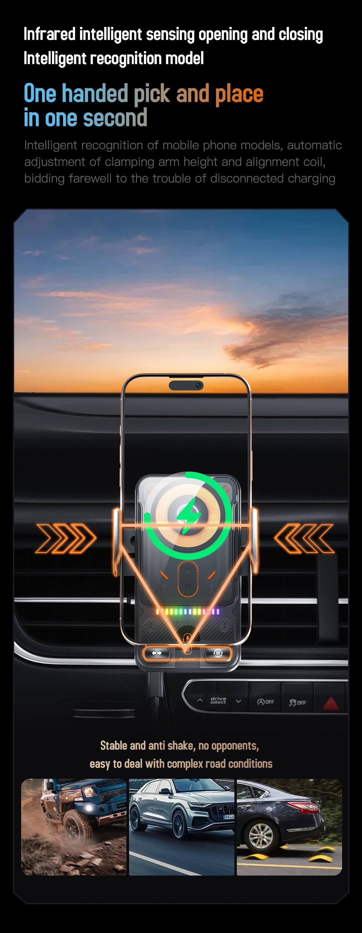 Wireless Car Phone Holder 15W Wireless Fast Charging Infrared Induction Phone Stand Universal Transparent for iPhone Xiaomi