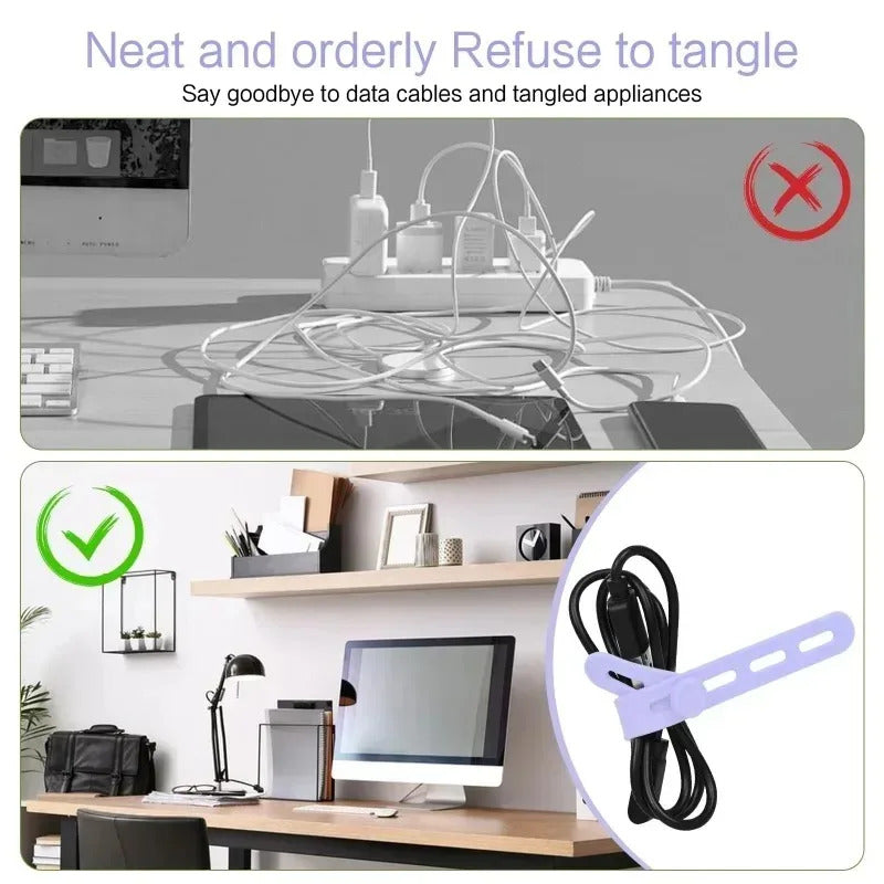 Silicone Cable Winder Charge Line Management Adjustable Straps Lock Cable Tie Straps for Home Office Reusable Data Wire Managers