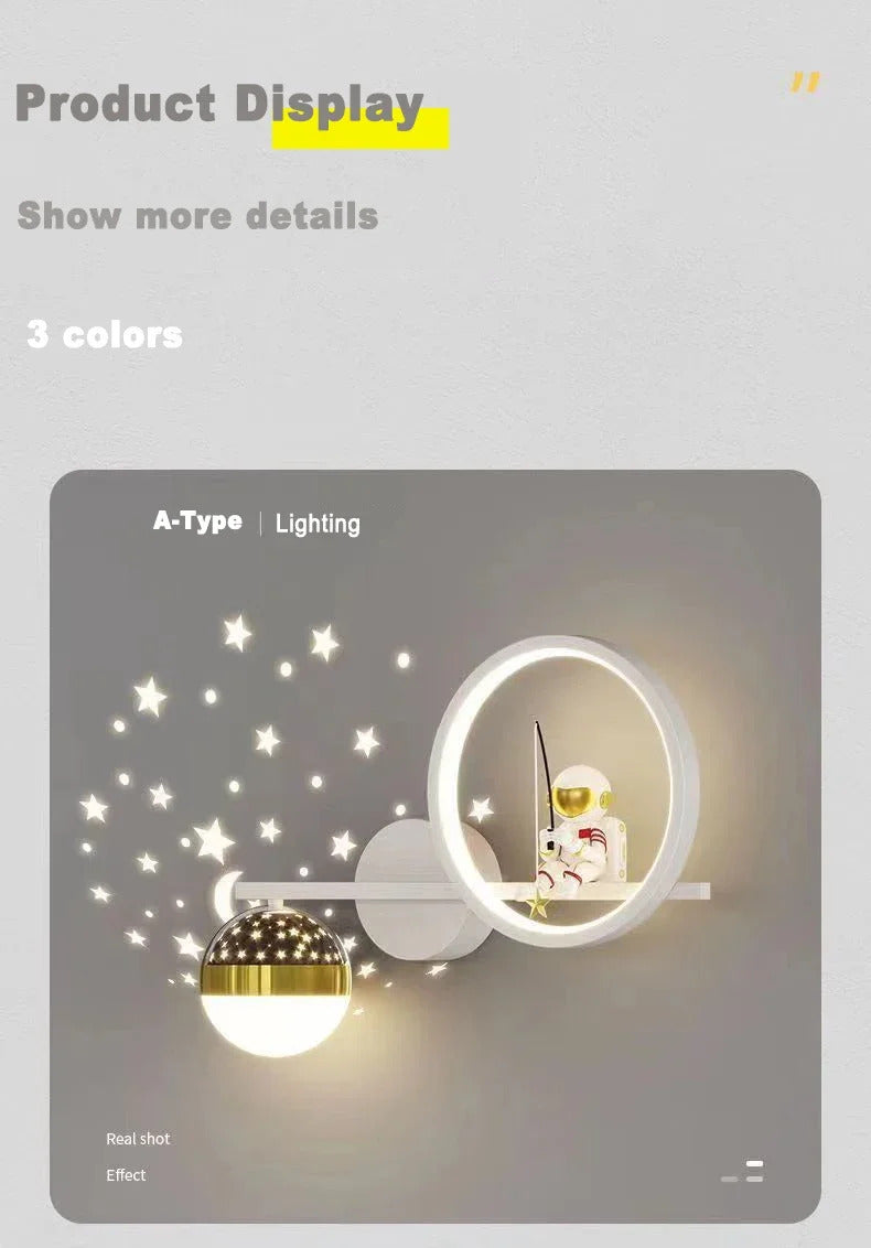 Children's Room Bedside Creative Astronaut LED Wall Lamp Night Light Space Decor Living Room Bedroom Background Wall Lighting