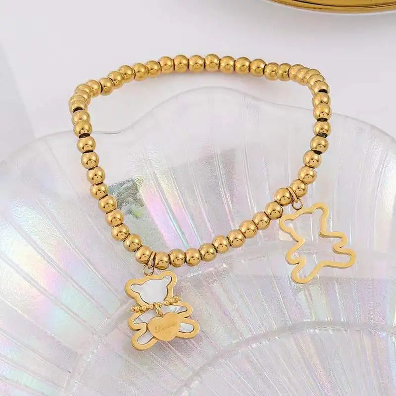 XIYANIKE Cute Style Women Bracelet Stainless Steel Bear Shape Beads Bracelets for Women Holiday Party Girls Jewelry