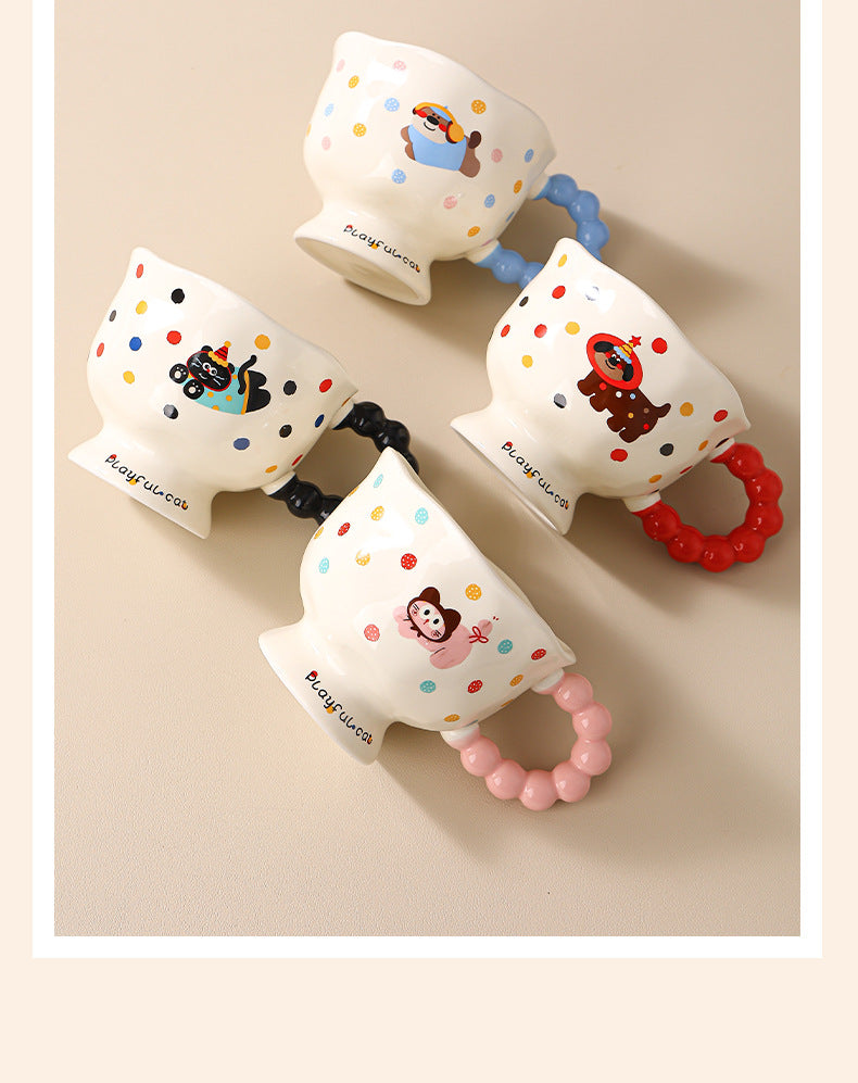 Cute Wave Point Ceramic Cup Mug Home Coffee Cup Couple Cartoon Creative Water Cup Ceramic Breakfast Cup