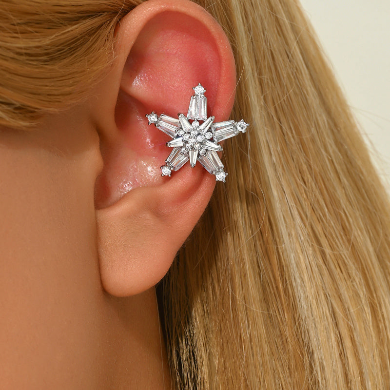 Five-Pointed Star Ear Clip Full Diamond Copper Earrings Studded with Zircon Korean Style Ear Clip Simple Fashion Sweet Non-Piercing Ear Clip
