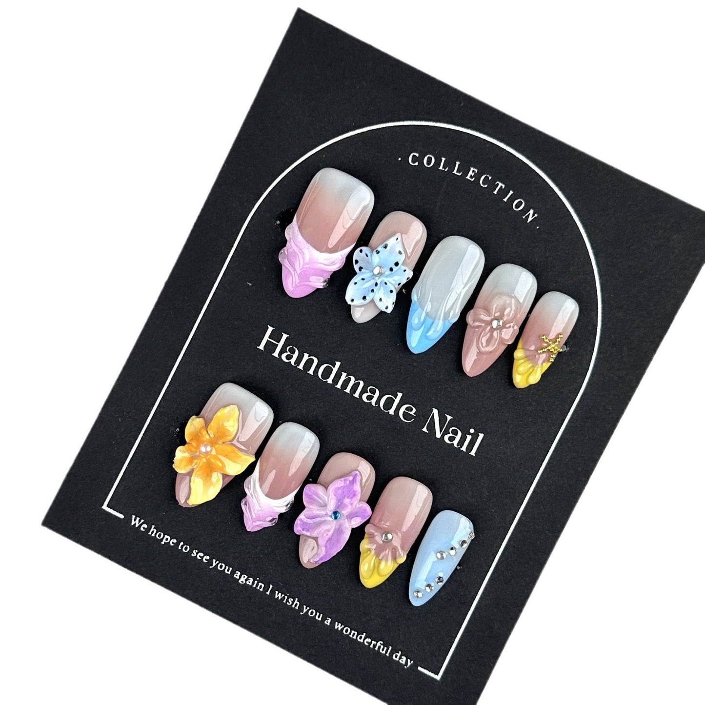 Custom Handmade Carved Petal Style European and American Cross-Border Wearable Nail Tips High-End Summer Handmade Nail Stickers