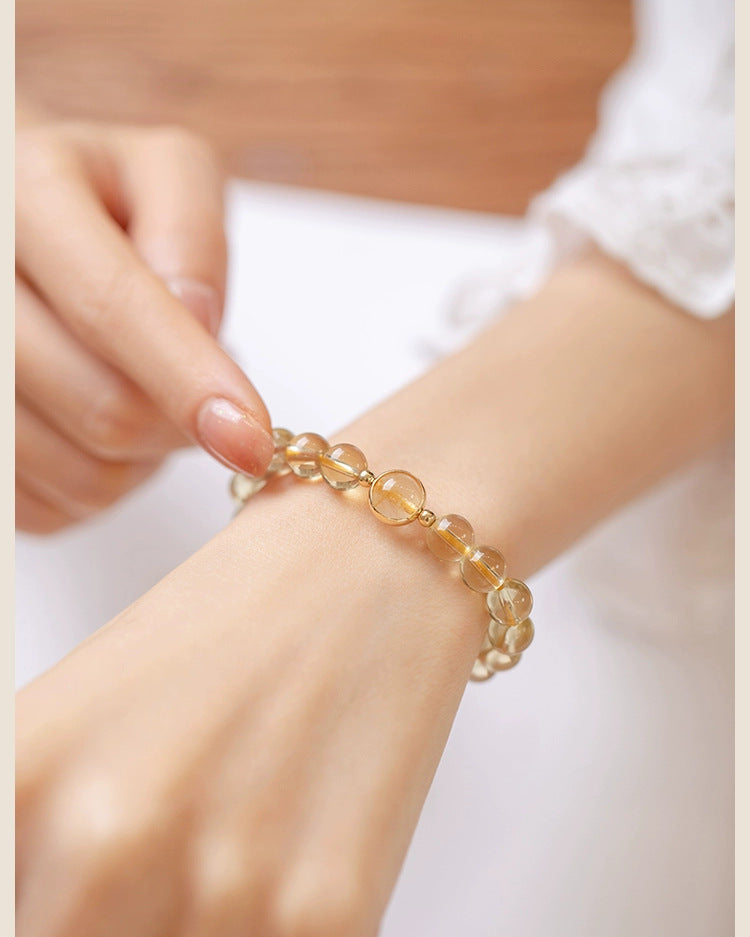 Natural Citrine Bracelet Women's Bracelet Rutile Gold Rutilated Quartz Bracelet Brazil Scattered Beads Money Drawing and Luck Changing Gifts for Girlfriend