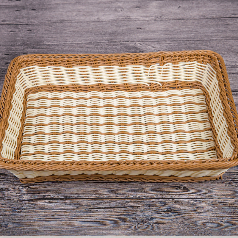 ✅Fruit Basket Bread Basket Supermarket Hotel Display Basket Display Basket Handmade Storage Basket Rattan Woven Basket Imitation Rattan Weaving