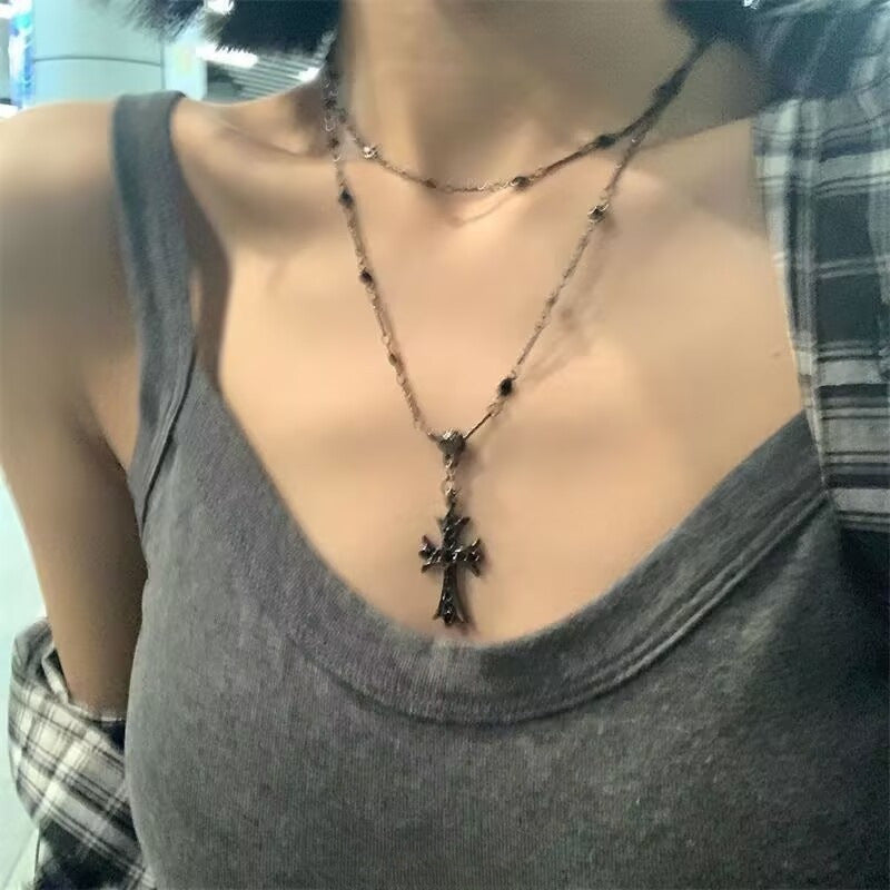 Cross Long Necklace for Women, Light Luxury, Niche, High-end Feel, Sweet Cool Girl Style, Clavicle Chain, Everyday Versatile Accessory