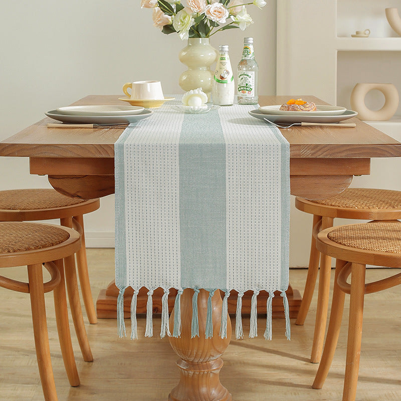 Cross-Border Trade Supply American Style Table Runner Cotton Linen Tablecloth Handmade Tassel Coffee Table Mat Home Long Table Decoration Cloth