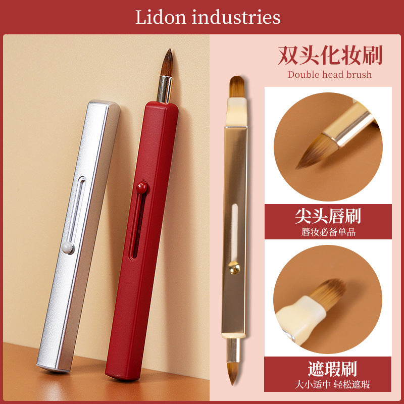 Retractable Double-Headed Lip Brush Portable Lip Brush Beginner Lip Liner Lipstick Special Makeup Tool Multi-Color