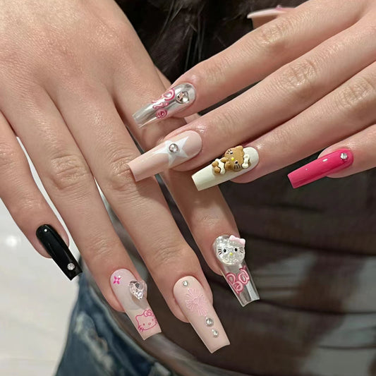Wear Nail Handmade High Sense Finished Nail Beauty Fake Nail Patch Sweet Cool Hot Girl Cat Manicure Detachable Use