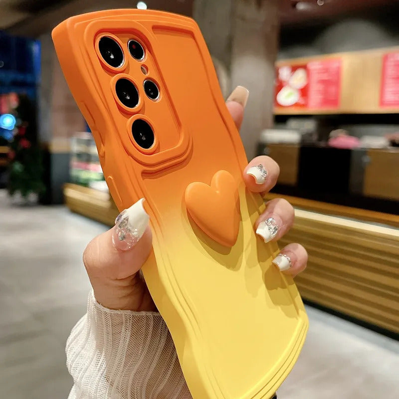 Love Heart Gradient Wrist Strap Case For Samsung Galaxy S25 Ultra S24 FE S23 S21 S20 S22 Plus Note 20 A55 A535 A25 A15 5G A05s