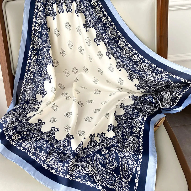 70cm Chain Print Silk Satin Hair Scarf Women Handkerchief Printed Female Square Head Bandana Small Neck Muffler Hijab Lady Girl