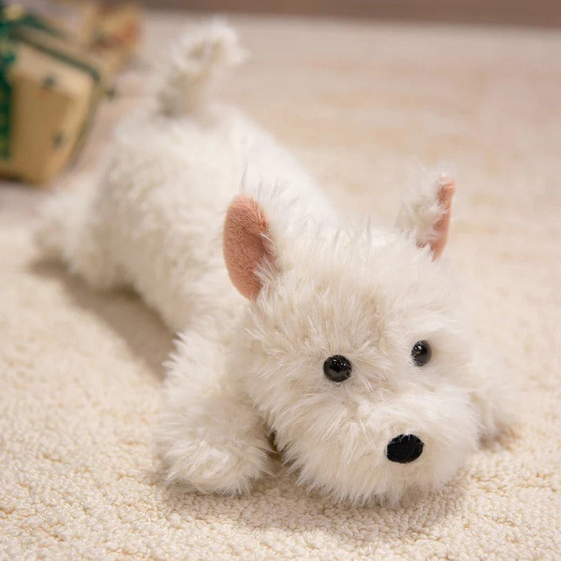 Kawaii Fluffy Hair West Highland Dog White Terrier Plushie Soft Puppy Plush Toy Stuffed Lifelike Animal Appease Doll Pillow