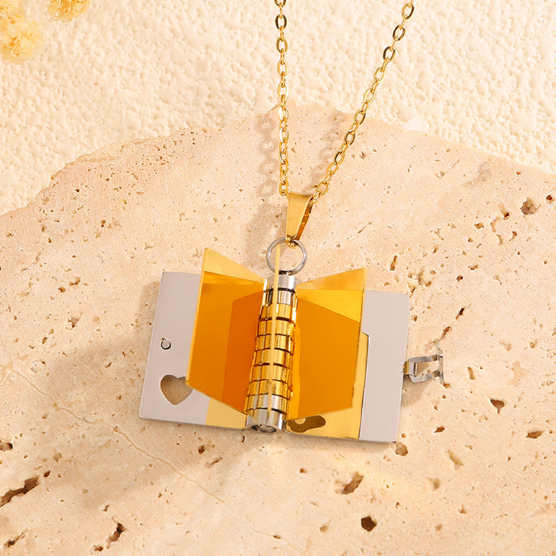 Titanium Steel Women's Love Letter Necklace Openable Pendant Couple New Style Personality Temperament Necklace Clavicle Chain