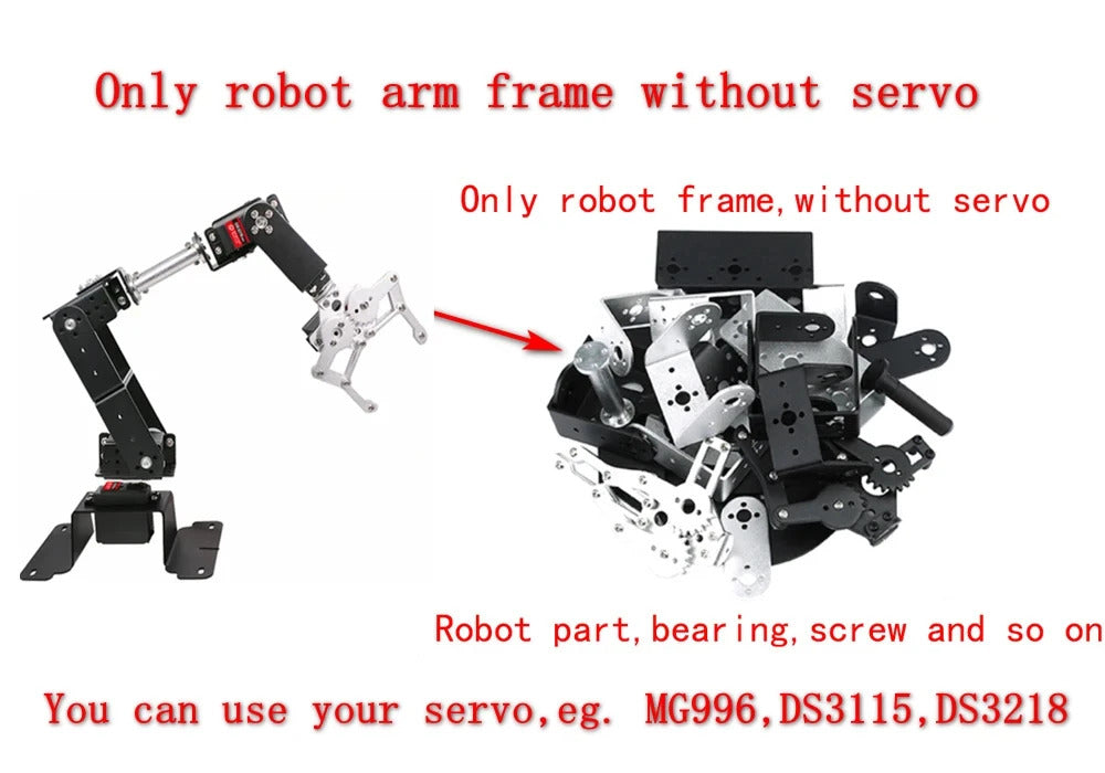 6 DOF Robot Arm Kit Manipulator Metal Alloy Mechanical Arm Clamp Claw Kit MG996 Robot DIY kit with Open Source Code and Tutorial