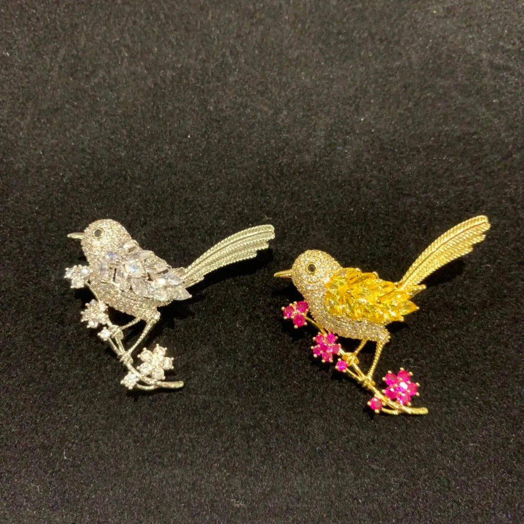copper with cubic zircon birds brooch pin pink yellow multi color single double birds fashion women & men jewelry free shipping