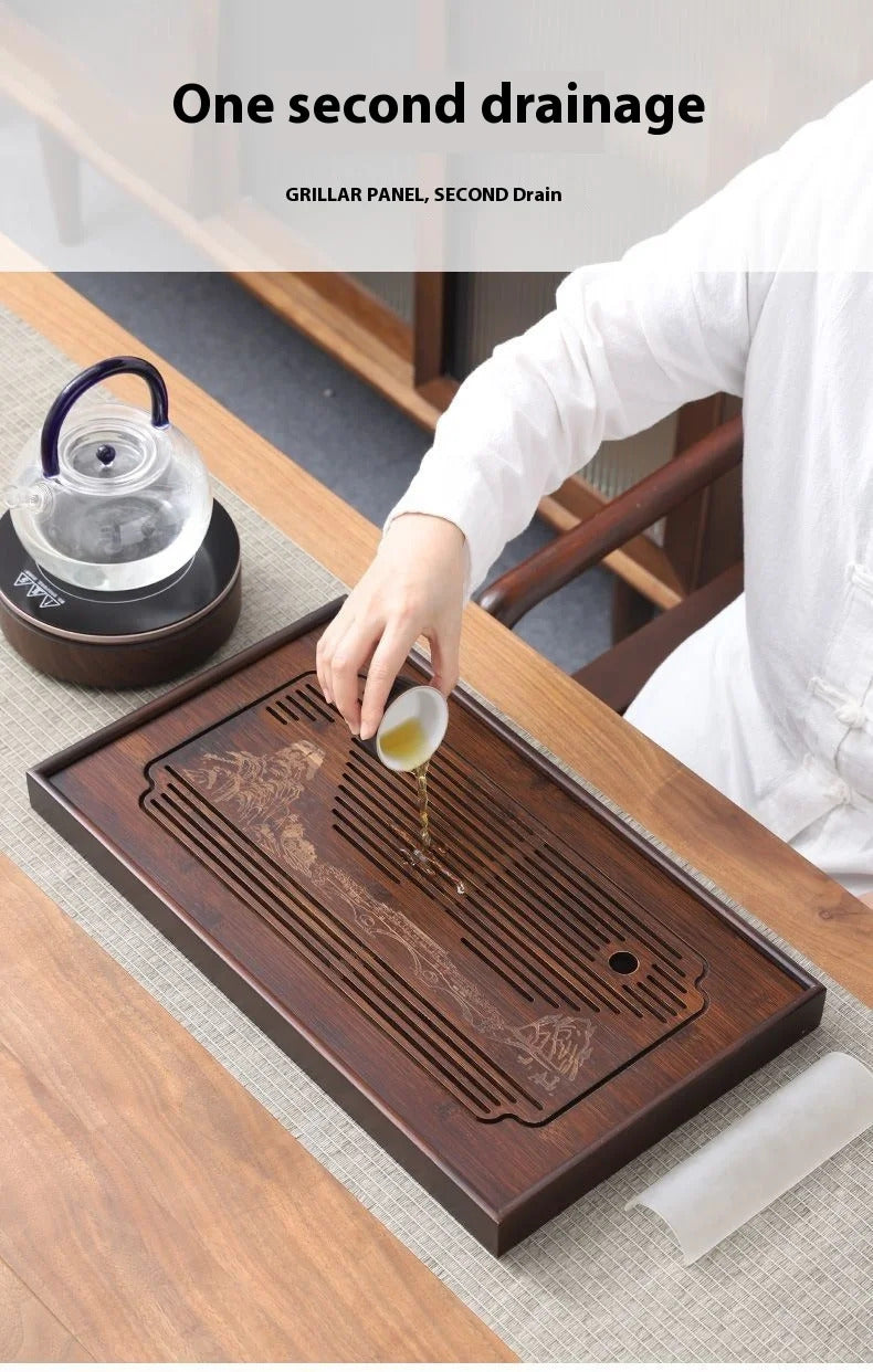 GIANXI Jiangshan Tea Tray Household Small Drain Tea Table Bamboo Tea Tray Kung Fu Tea Set Accessories Tea Sea Dry Brewing Table
