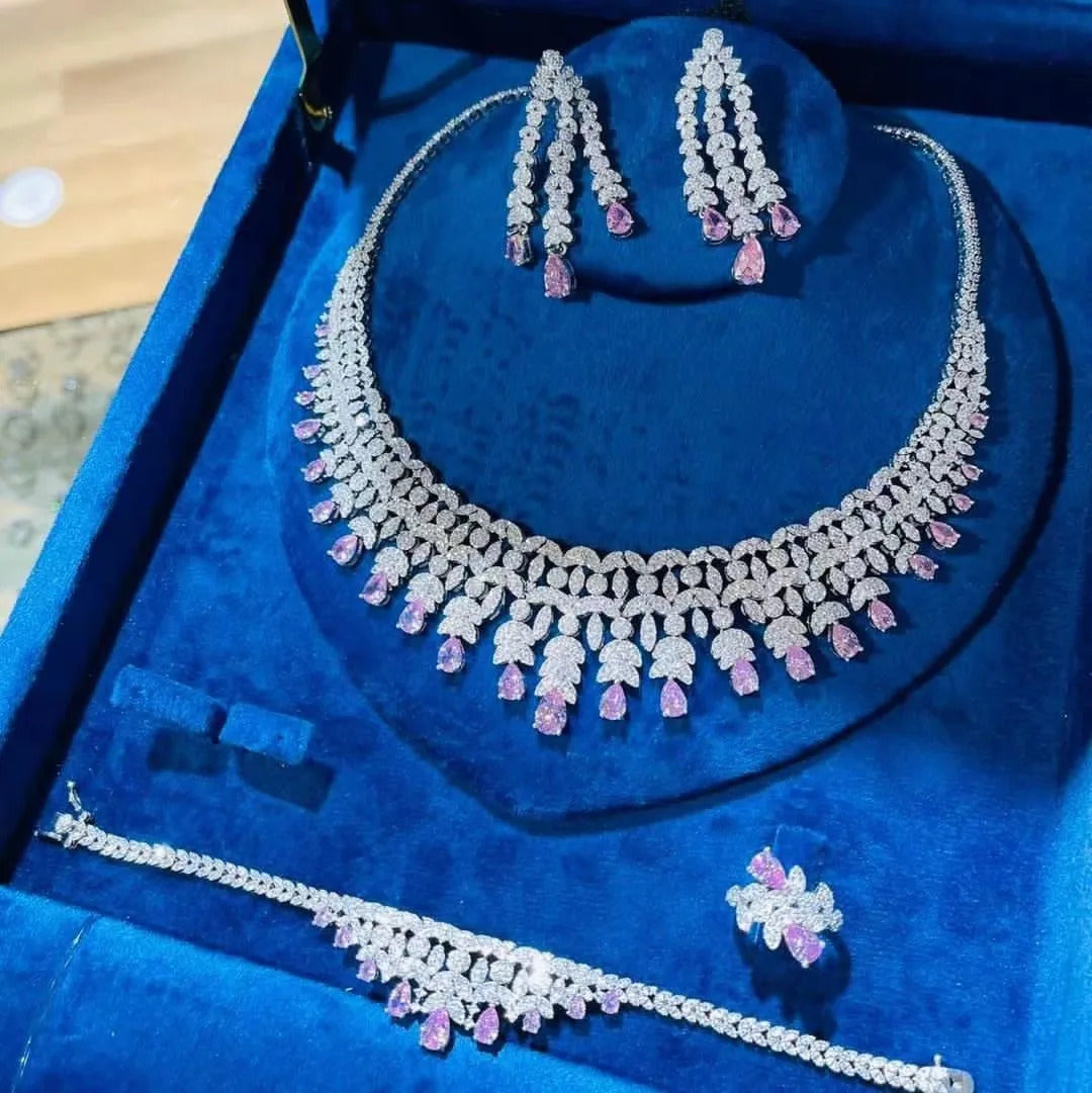 2024 New 4-piece Bride Zirconia Full Set Women's Party Jewelry Set Dubai Nigeria Crystal Wedding Jewelry Set