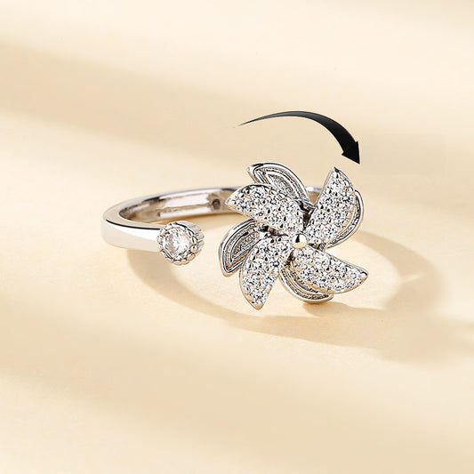 Rotating Stress Relief Windmill Ring for Women Creative Personality Design Adjustable Open Ring