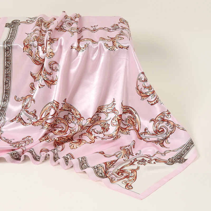 Fashion Scarves Women Shawl Print Silk Satin Hijab Female Bandana Luxury Brand Square Ladies Bandanna Foulard Muffler 90*90cm