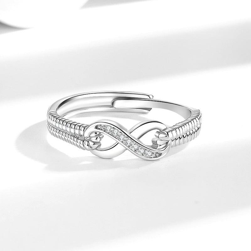 Amazon European and American Fashion Women's Engagement Ring Wish Hot Sale Personalized Creative Diamond-Encrusted Figure-8 Ring Wholesale