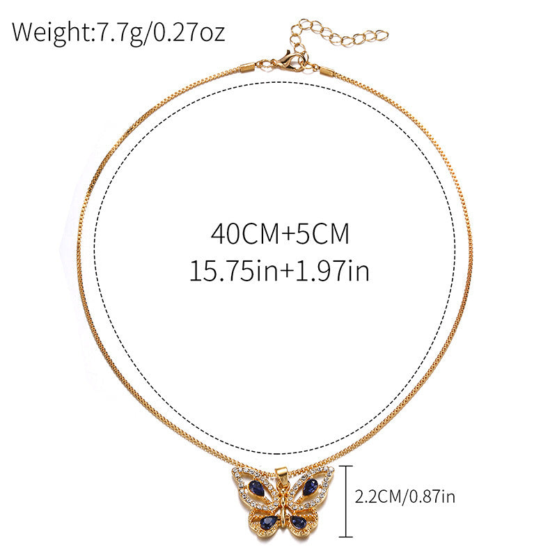 Alloy Diamond Butterfly Pendant Necklace Niche Joker Butterfly Necklace Clavicle Chain for Women