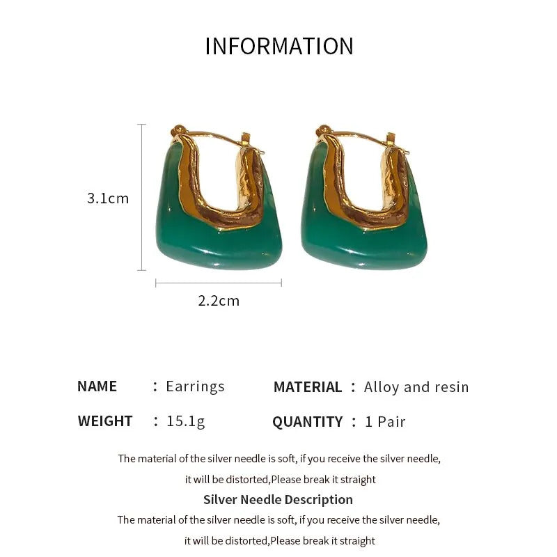 Green Pink Transparent Resin Earrings For Women Girls Geometric Irregular Stud Earrings 2023 New Trendy Ear Jewelry for Party