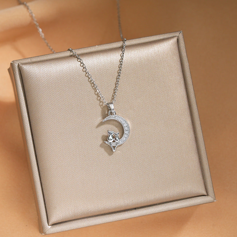 Elegant Inlaid Zircon Exquisite Titanium Steel Necklace for Women Fashionable Versatile Internet Celebrity Collarbone Chain Niche Light Luxury Jewelry