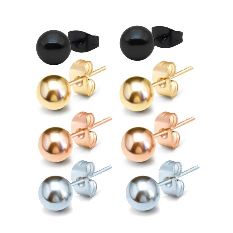 Bten 1 Pair Stainless Steel Ear Post 2-8mm Stud Earrings For Men Women Jewelry Gold Black Rose Silver Color Ball Earrings
