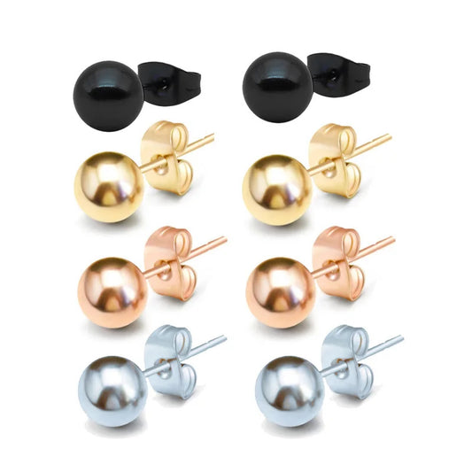 Bten 1 Pair Stainless Steel Ear Post 2-8mm Stud Earrings For Men Women Jewelry Gold Black Rose Silver Color Ball Earrings
