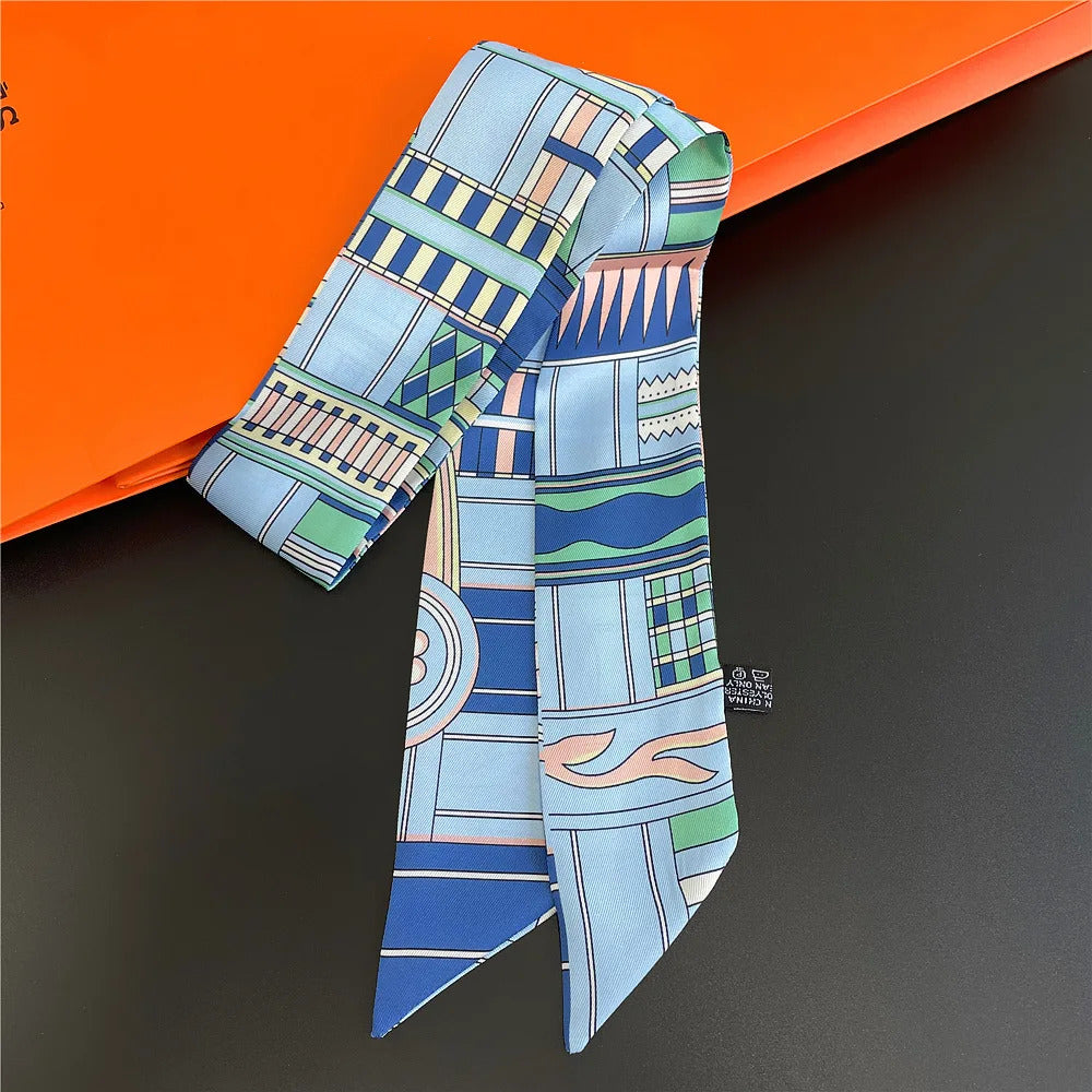 Fashion Women Hair Scarf 2024 New Brand Design Luxury Silk Scarf Fashion Print Headband Skinny Bag Scarves Neckerchief