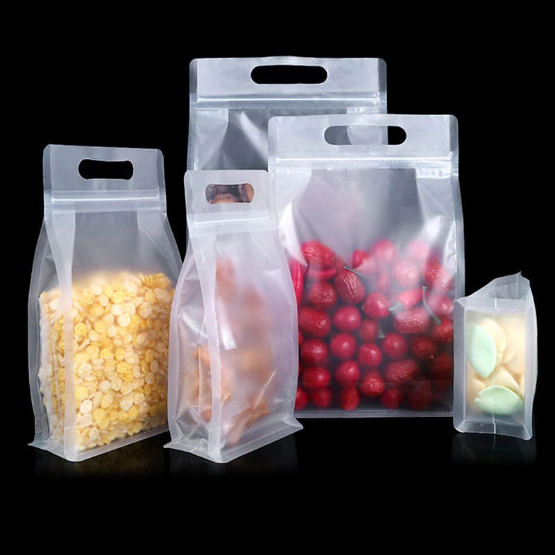 4PC PET Food Storage Bag Stand Up Zip Shut Bags Reusable Ziplock Saran Wrap Plastic Bags Leakproof Food Fresh-keeping Packaging