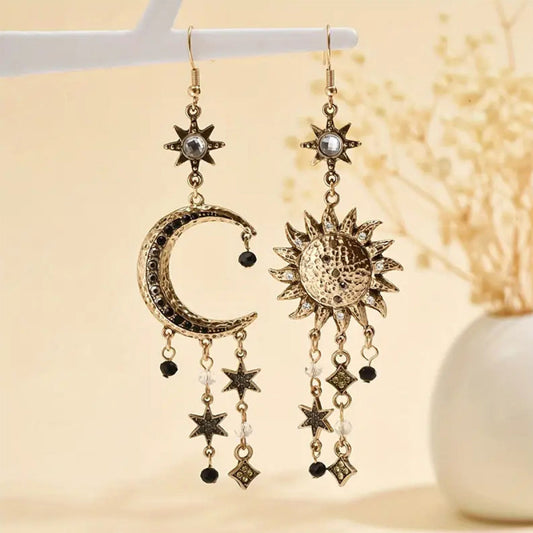 Exaggerated Long Sun Moon Retro Star Moon Earrings Women's Earrings Retro Style