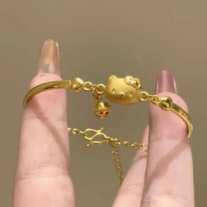9999 24K real gold store same style gold women's bracelet sexy cat bell series party jewelry