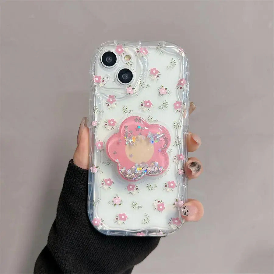 Floral Flower Bracket Case Cover for Samsung Galaxy S24 FE S25 S22 S23 Ultra Plus 5G A55 A35 A54 A15 A16 5G A05S A05 Wavy Shell