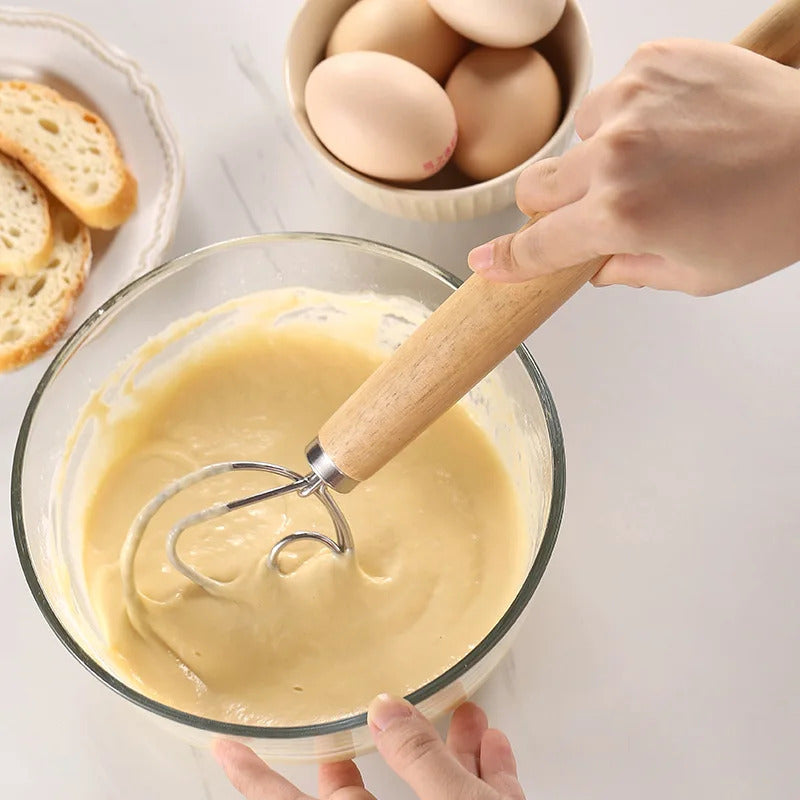 Best Wooden Hand Dough Whisk Stainless Steel Doutch Dough Whisk Kichen Cooking Whisks Utensil Egg Beater Pastry Tool