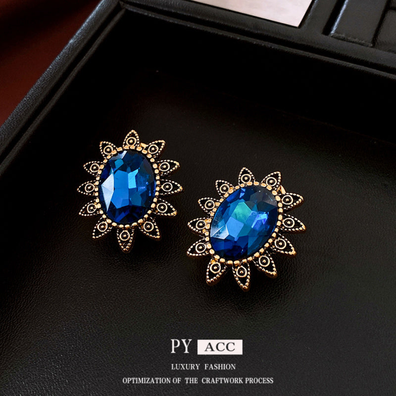 Silver Needle Diamond Ear Clip without Ear Holes Middle Ancient Niche Retro Earrings Exaggerated High-end Earrings