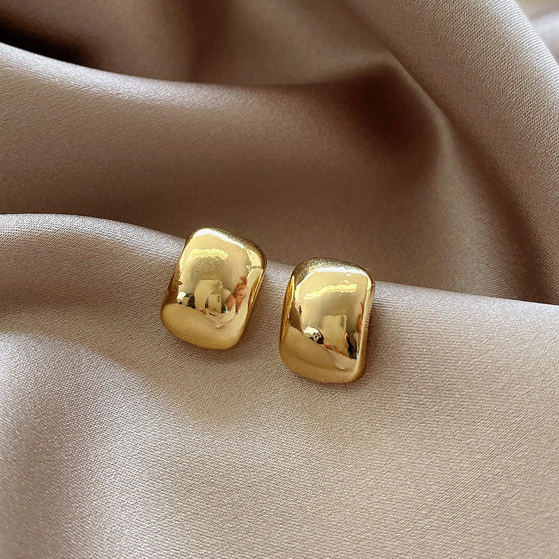 925 Silver Needle Hong Kong Style Retro Metal Earrings Women's High-Grade Geometric Simple Bracelet Ear Clip All-Match Exaggerated Commuter Earrings