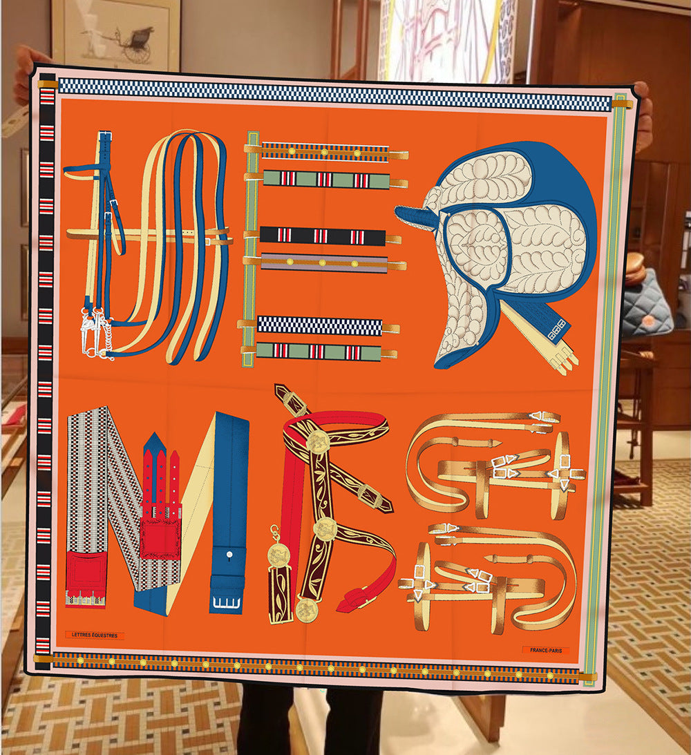 90cm Silk Scarf Women Belt Chain Design Square Scarf Head Echarpes Silk Foulards Femme Wraps Beach Shawls Bandana Lady Hijabs