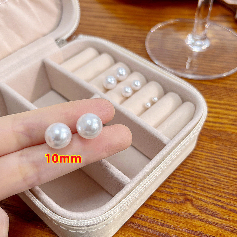 S925 Imitation Silver Needle White Round Pearl Earrings Simple New Year Festive Red Earrings Pearl Studs