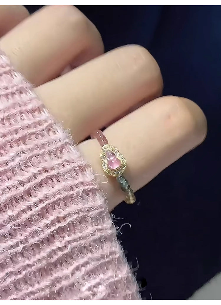 Natural Color Tourmaline Gourd Ring for Women, Niche Design, Non-Fading Crystal Ring, Light Luxury High-End Feel Hand Jewelry