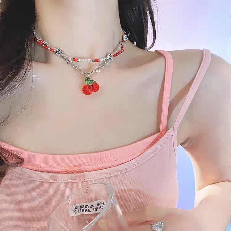 Candy-Colored Dopamine Necklace for Women All-Match Special-Interest Design Beaded Clavicle Chain Sweet Cool Hot Girl Necklace Online Influencer Jewelry