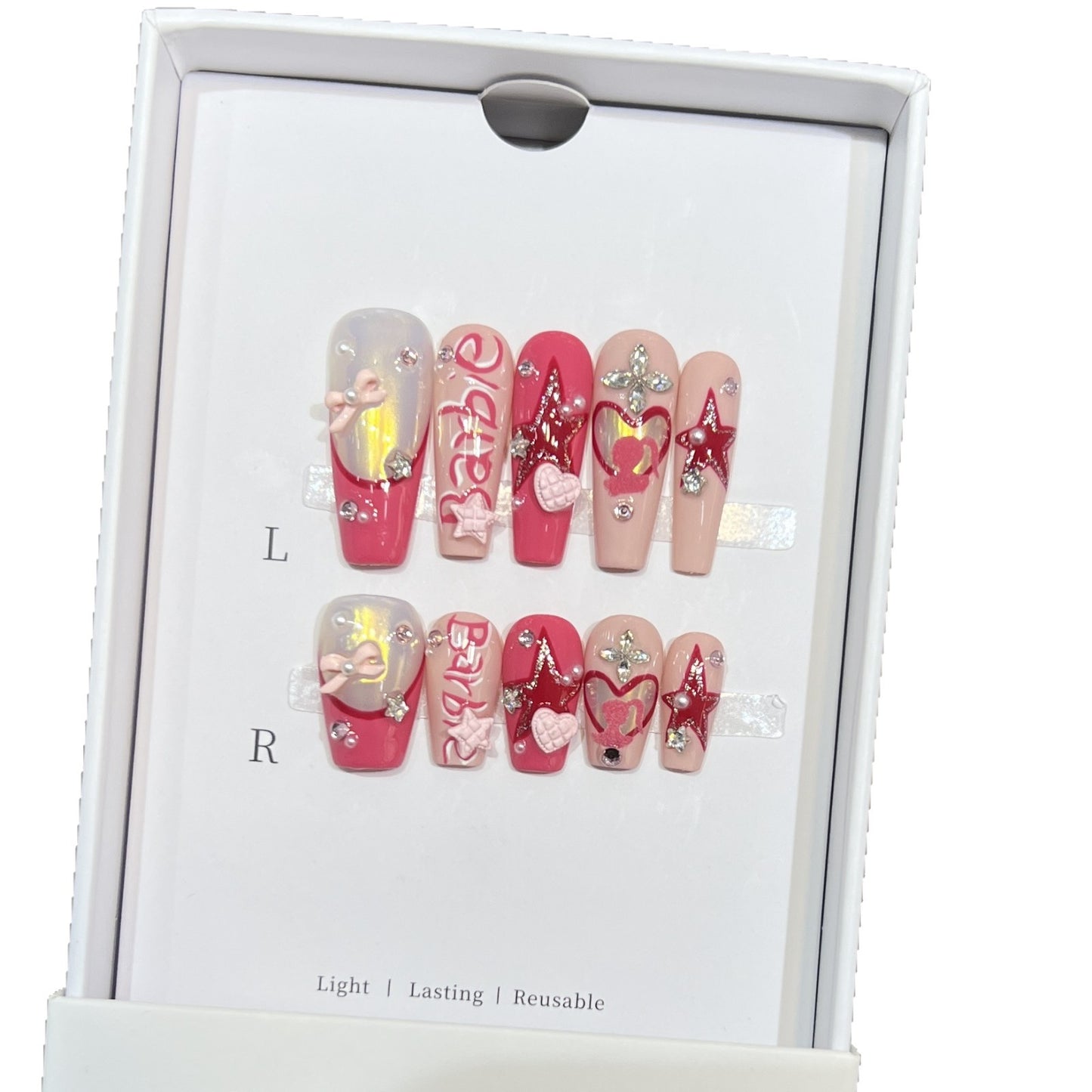 Dairison [Video Game Girl] Handmade Wearable Nails High-Grade Gray Hand-Painted Sweet Cool Heart Nail Tips Bowknot