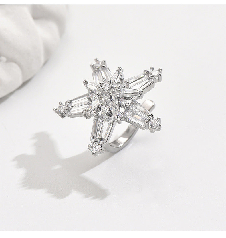 Five-Pointed Star Ear Clip Full Diamond Copper Earrings Studded with Zircon Korean Style Ear Clip Simple Fashion Sweet Non-Piercing Ear Clip